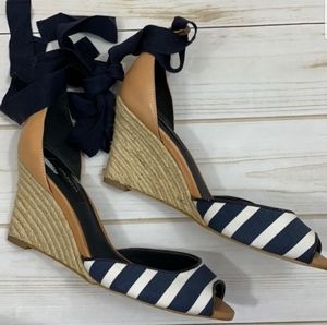 Ann Taylor blue and white striped wedges
